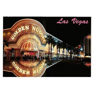 Las Vegas Night Light Golden Nugget Fremont Street Casino Hotel Vintage Postcard